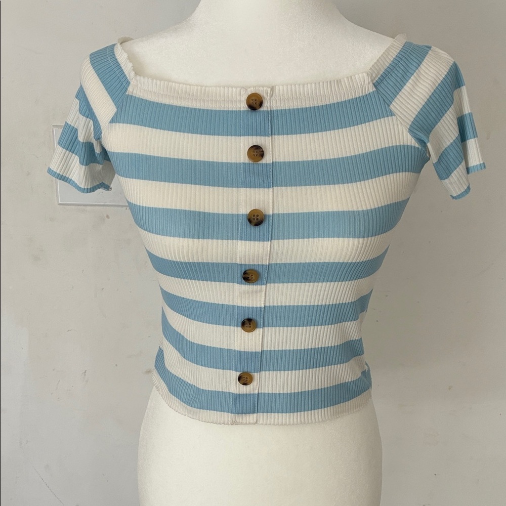 Rue 21 - Blue and White Striped Button-Up Women's Top